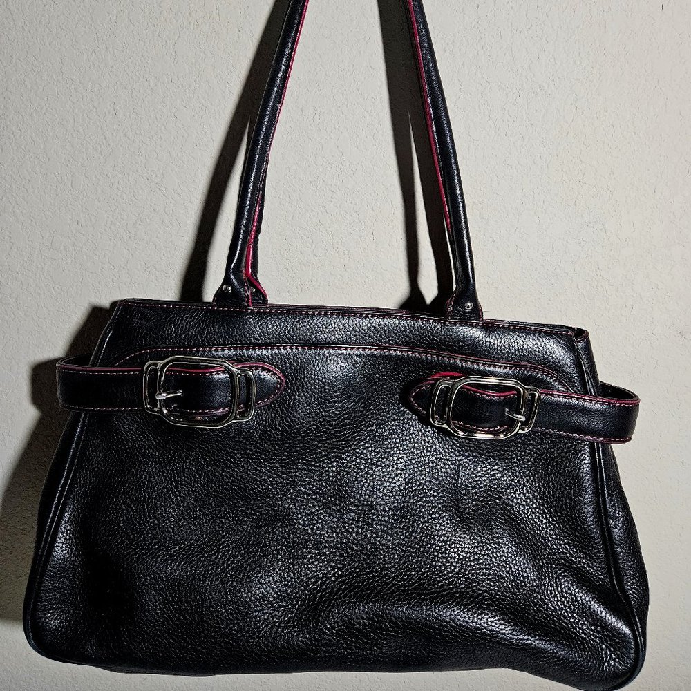 Cole Haan Pebble leather black satchel/tote with pink trim